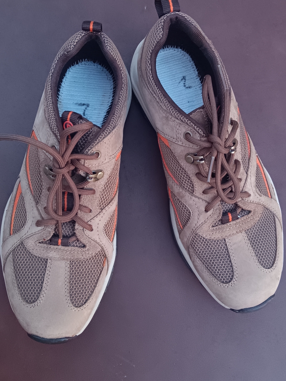 Rockport XCS Men's Taupe Trail Sneakers with Orange Accents Leather Upper 8 1/2